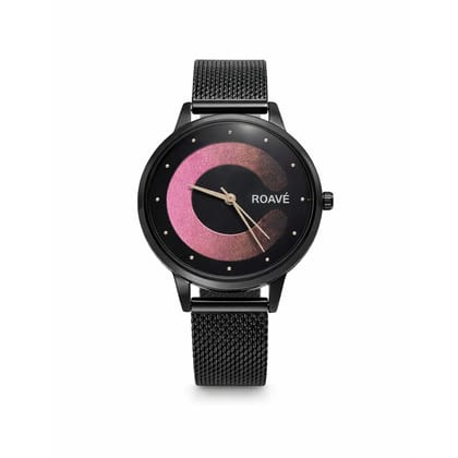 ROAVÉ Quartz Round Intermesh Stainless Steel Band Casual Analog Watch For Women With Push Button Clasp - Multicolour