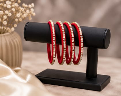 Traditional Silk Thread Bangle Set with Zircon Stones (Red, Pack of 4) Traditional Silk Thread Bangle Set with Zircon Stones (Red, Pack of 4)