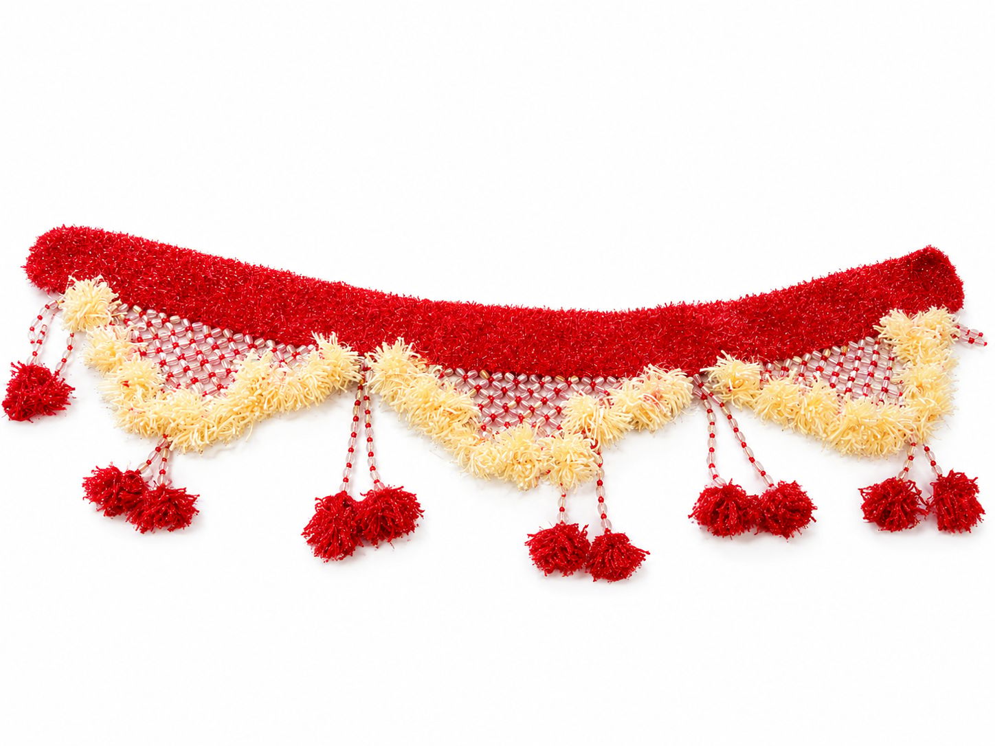 Traditional Indian Red and Yellow Toran with Clear Beads for Door