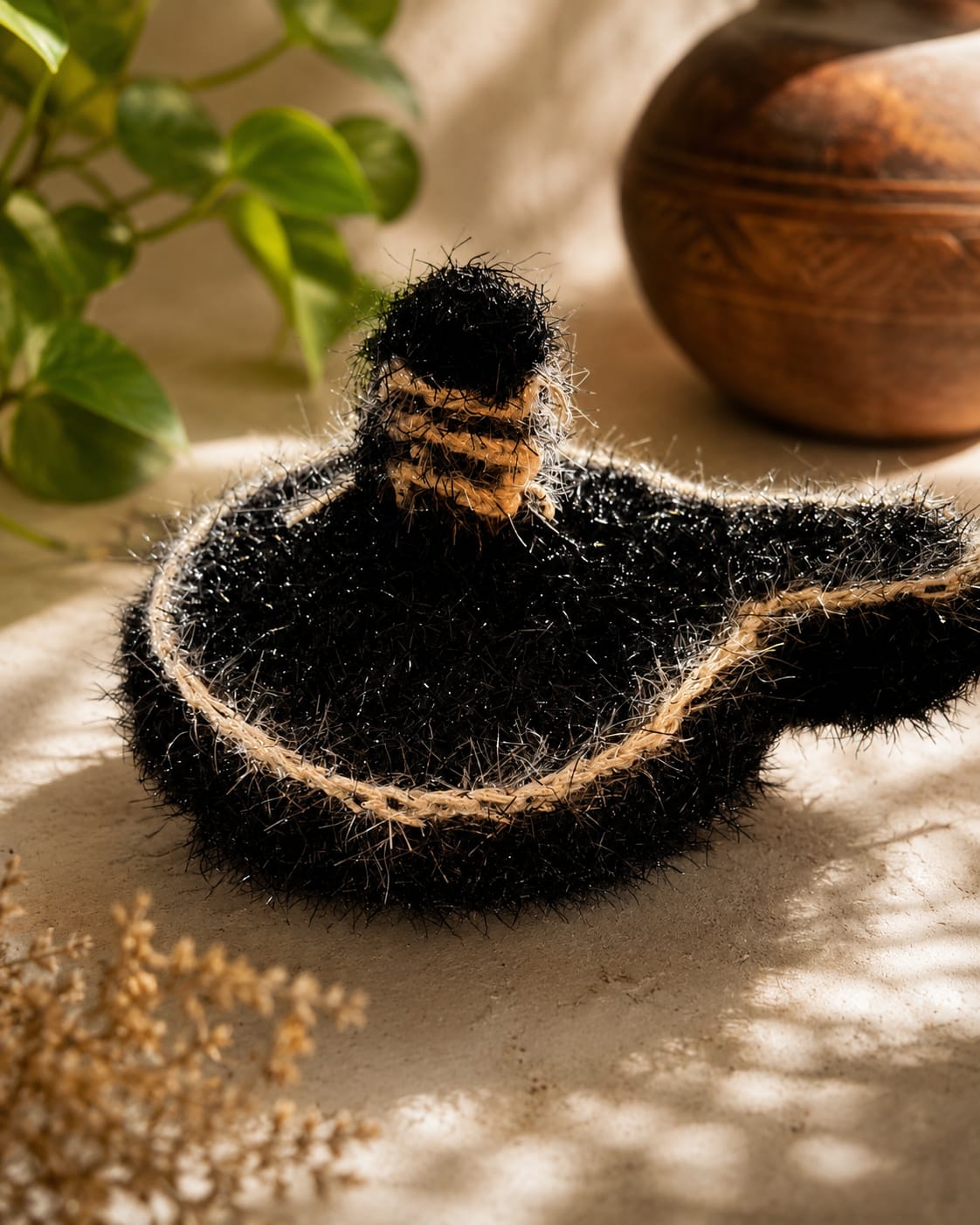 Handcrafted Shiva Lingam Sculpture with Jute Trim