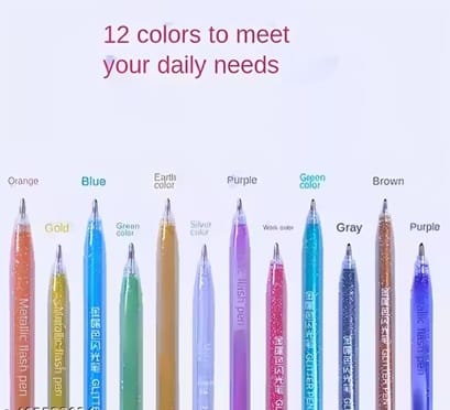 Metallic Glitter Pen Set – 12 Colors Neon Fine Tip Sketch Pens for Art & Craft