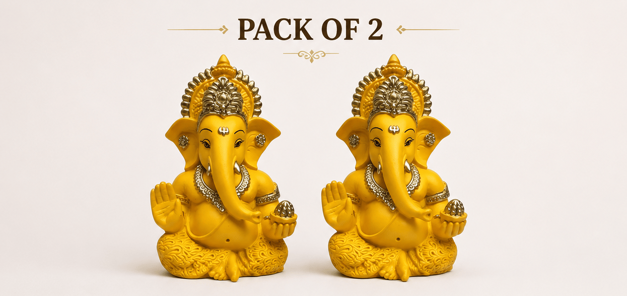 [Pack 0f 2] Golden Statue Sitting Ganesha Idol for Car Dashboard.