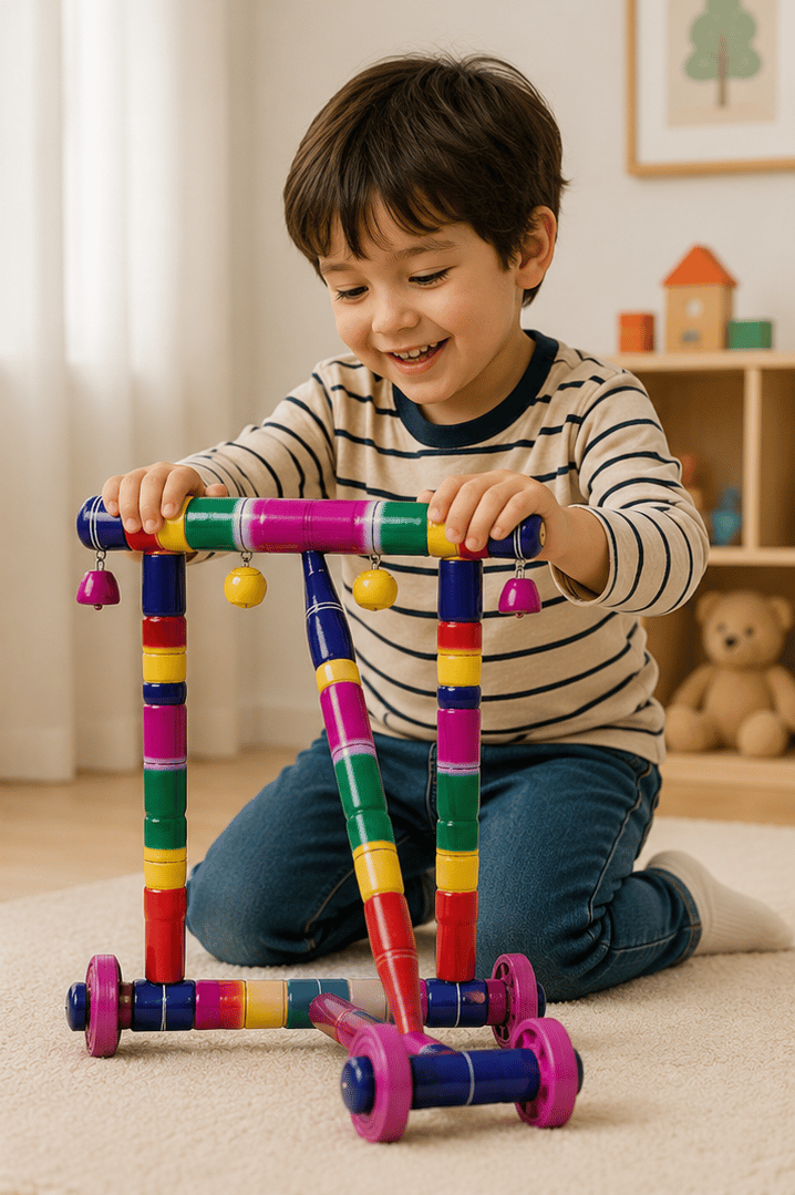 Channapatna Wooden Multi-Colour Baby Walker with Bells