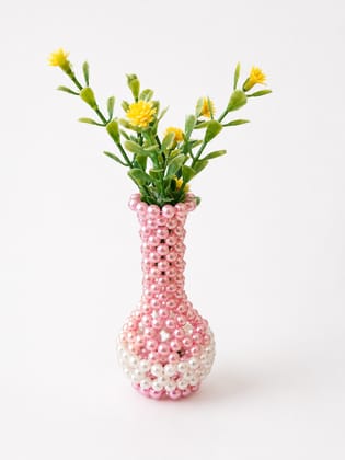 Handmade Pink and White Beaded Flower Vase with Artificial Flowers Handmade Pink and White Beaded Flower Vase with Artificial Flowers
