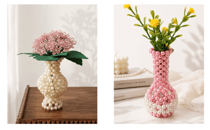 Handmade Faux Pearl Beaded Decorative Flower Vases, Set of 2 Handmade Faux Pearl Beaded Decorative Flower Vases, Set of 2