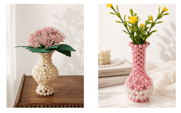 Handmade Faux Pearl Beaded Decorative Flower Vases, Set of 2