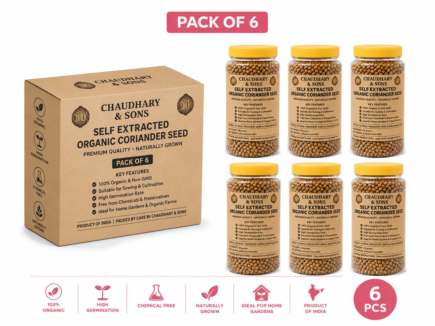 [Pack of 6] Self Extracted Organic Coriander Seeds - Chaudhary & sons