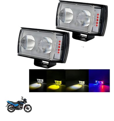 PECULIAR ZONE Dual Lens Fog Light for Bikes & Cars (Pack of 2) with High-Quality Switch & Fitting Kit | Multi-Mode Waterproof Drive Light (White, Yellow, Off-White, Red & Blue Flasher)