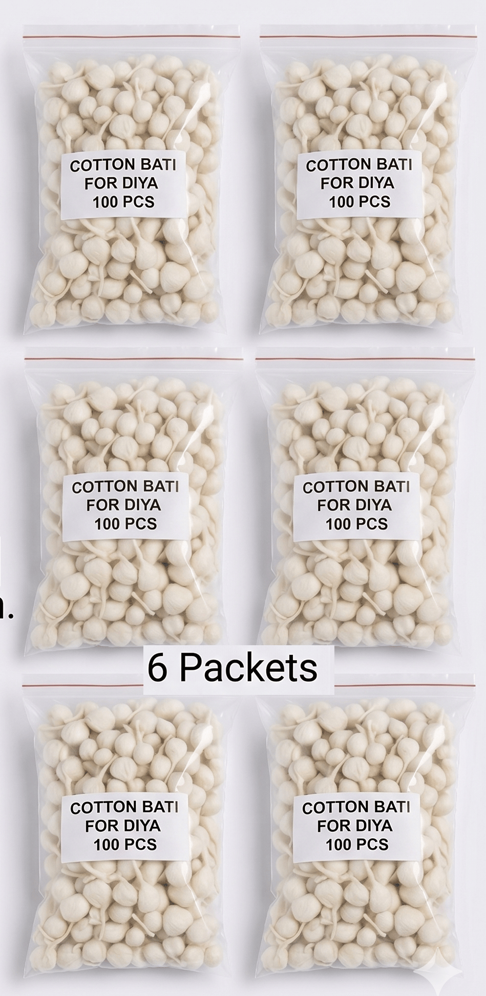 Cotton Bati for Diya - 6 Packets [100 pcs Each packet]