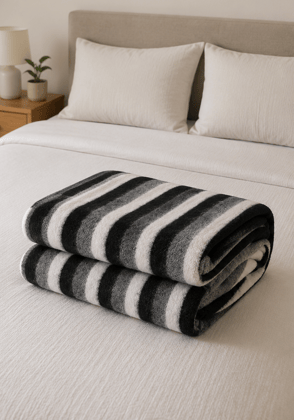 Luxurious Black Grey White Striped Wool Blanket Luxurious Black Grey White Striped Wool Blanket