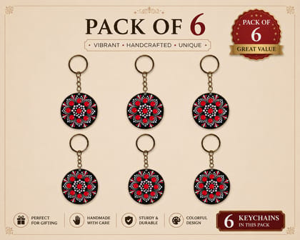 [Pack of 6] Hand-Painted Mandala Keychain - Unique Art Accessory