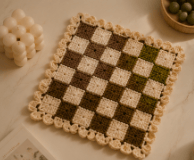 Hand-Crocheted Granny Square Table Mat - Tricolor Plaid