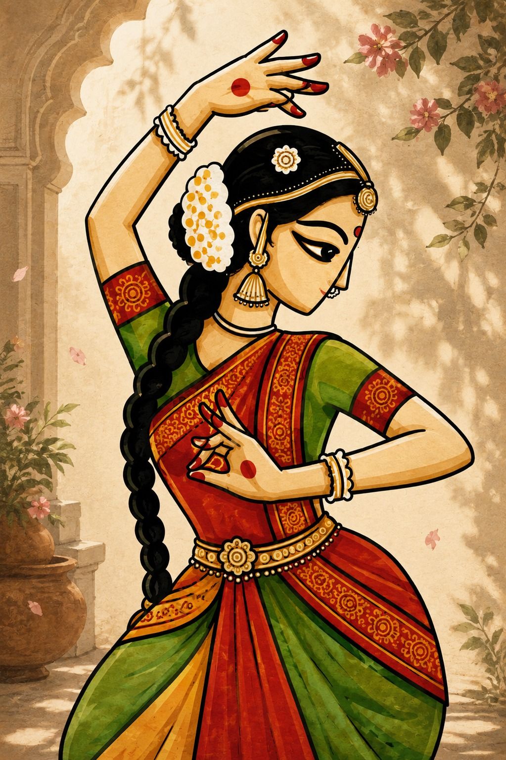 Bharatanatyam Dancer Madhubani Style Art Print