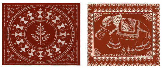 Handmade Warli Art Coasters Set of 2