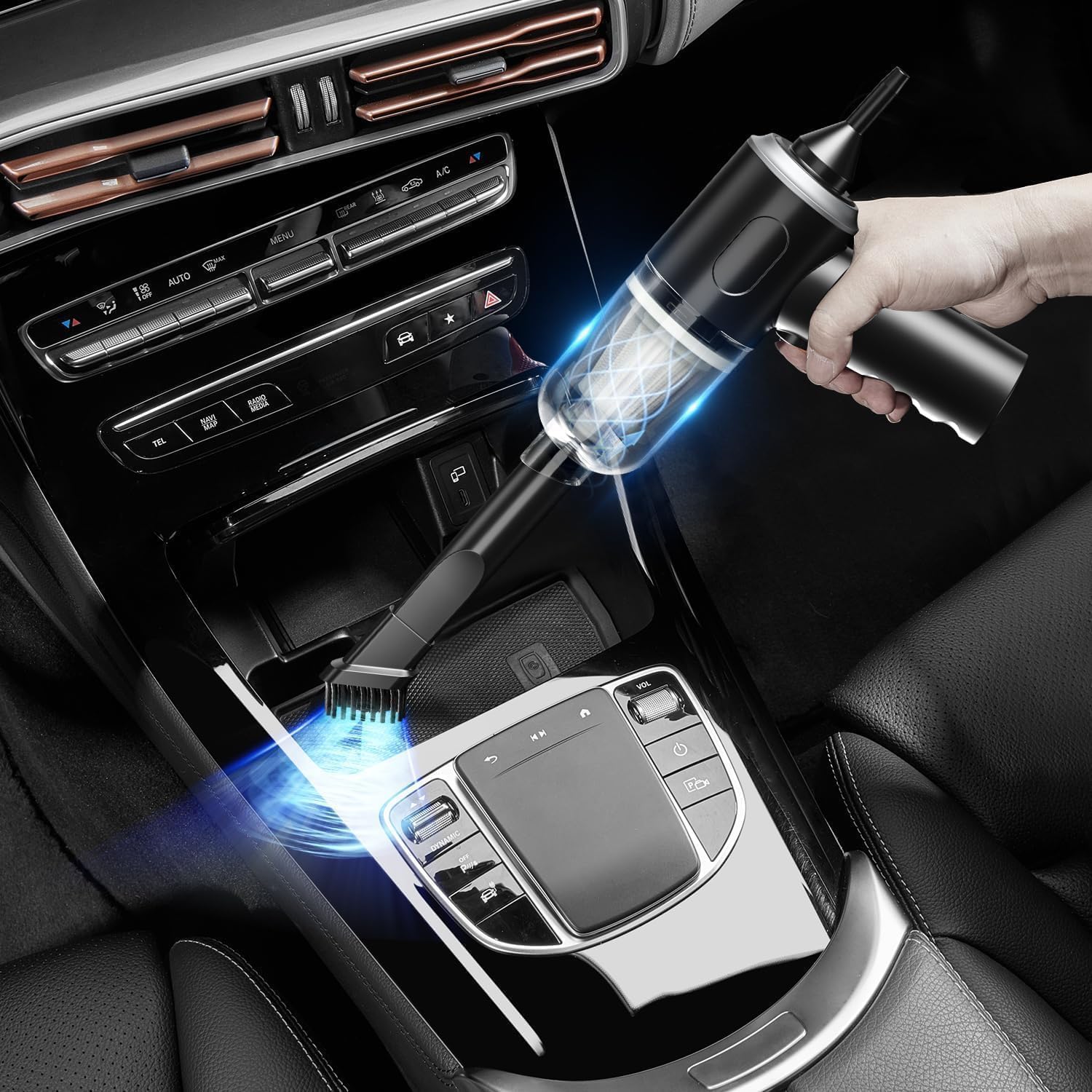 2-in-1 Car Vacuum Cleaner - 120W High-Power Handheld Wireless With Dust Collection/Lighting, Home and Car Dual-Use, Portable USB Rechargeable, Black