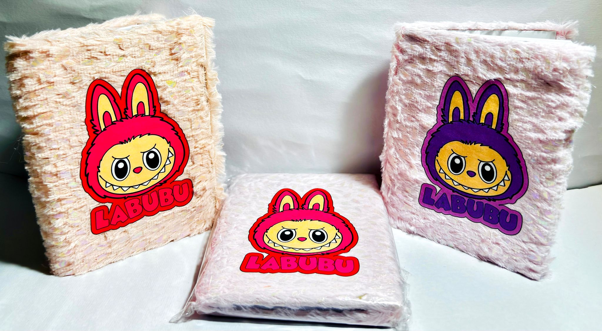 Pink Labubu Plush Diary with Lined Pages - Cute Fuzzy Notebook