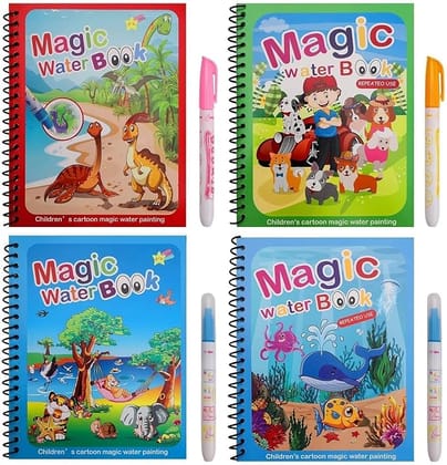 Toy Imagine 4-Pack Water Magic Coloring Books with Refillable Pens | Reusable No Mess Magic Reveal Activity Book for Kids | Educational Drawing Toy, Fine Motor Skills, Quick Dry Travel Friendly