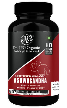 Dr JPG Organic Herbals  Ashwagandha Capsules 60 Veg. Capsules/Withania Somnifera/INDIA ORGANIC Certified (Pack Of 1)