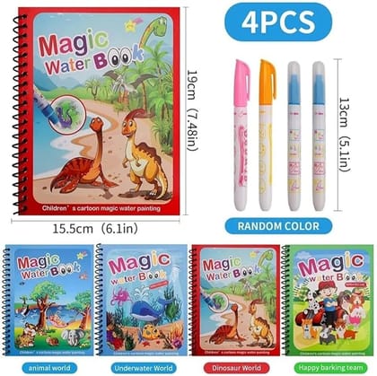 Toy Imagine 4-Pack Water Magic Coloring Books with Refillable Pens | Reusable No Mess Magic Reveal Activity Book for Kids | Educational Drawing Toy, Fine Motor Skills, Quick Dry Travel Friendly