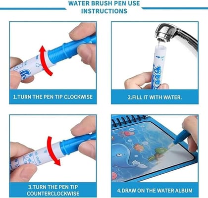 Toy Imagine 4-Pack Water Magic Coloring Books with Refillable Pens | Reusable No Mess Magic Reveal Activity Book for Kids | Educational Drawing Toy, Fine Motor Skills, Quick Dry Travel Friendly
