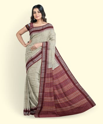 Beige Sambalpuri Handwoven Vidarbha Border Tussar Silk Saree(SFTSAR2338