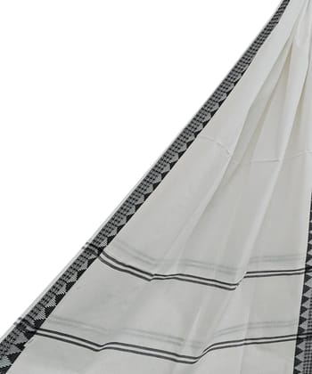 White Sambalpuri Handwoven Ikat Cotton Dupatta SFCDUP2360