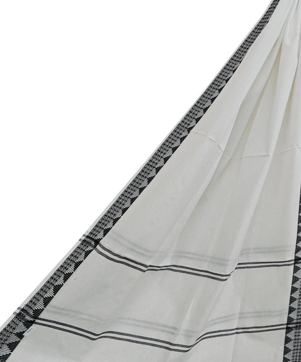 White Sambalpuri Handwoven Ikat Cotton Dupatta SFCDUP2360