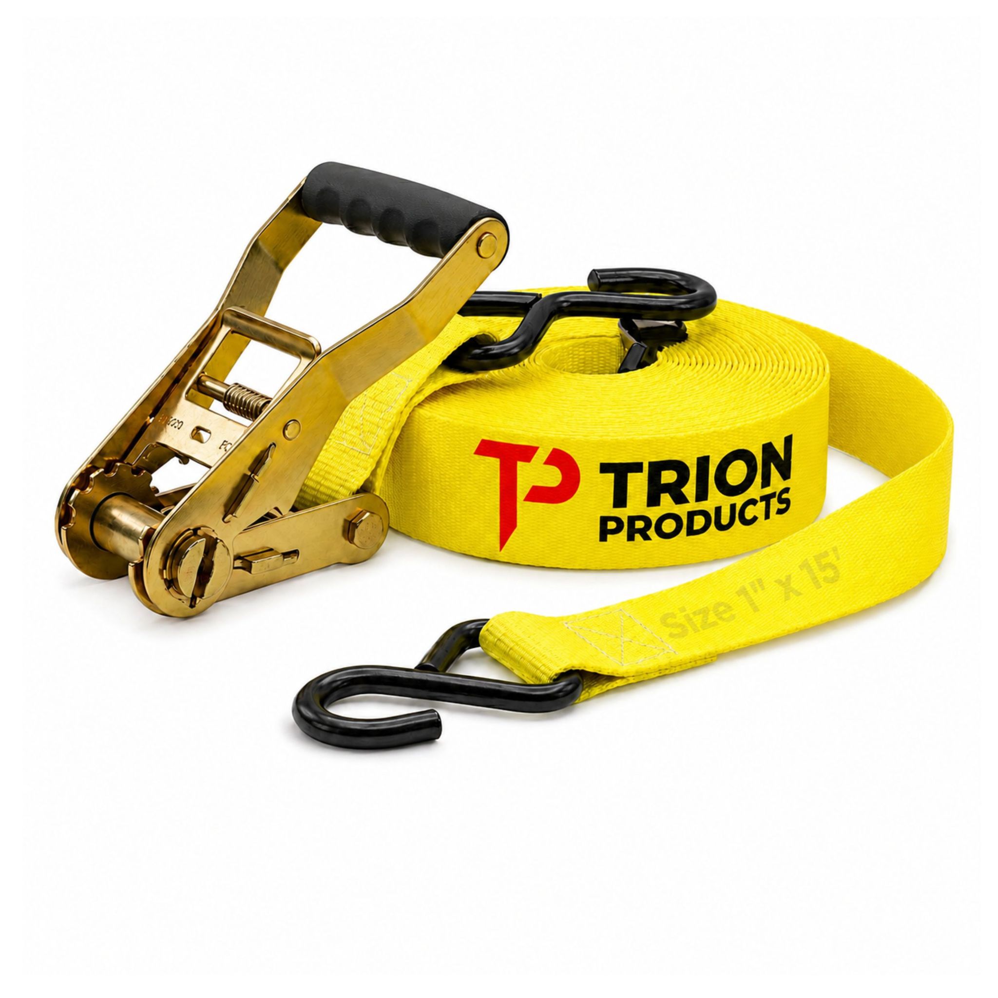 Trion Products Ratchet Tie Down Straps 1 Inch x 15 Feet with S Hooks | Heavy Duty Cargo Lashing Belts for Pick-up Trucks, LCVs, Motorcycles & Cargo Securing | 25MM Ratchet Straps