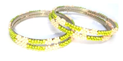 Green & Baby Pink– FHS Flower Beadwork Bangles (Set of 6) Green & Baby Pink– FHS Flower Beadwork Bangles (Set of 6)