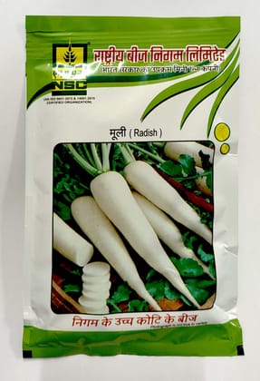 NSC Radish (मूली) Japanese White variety - High-Quality T/L Seeds - 100 Gms Pouch