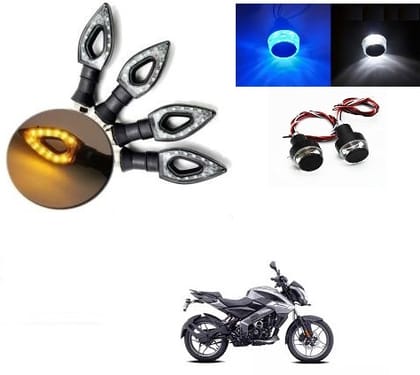 Peculiar Zone HEARTYELLOW4PCS + HANDLE LIGHT BLUE WHITE  Universal LED Indicators for Motorbikes - Set of 4Yellow Lights With Handle Blue , Waterproof ABS Plastic Body.