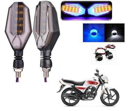 Peculiar Zone USHAPE2PCS WITH HANDLE LIGHTBLUE White Universal LED Indicators for Motorbikes - Set of 2 Dual Tone Yellow & Blue Blinker Lights, Waterproof ABS Plastic Body.