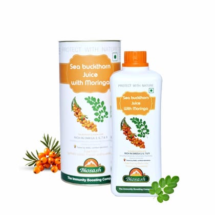 Biosash Sea Buckthorn Juice with Moringa 250ml | From Certified Organic Berries,Cold-Pressed | Rich in Omega 3 6 9, Vitamins & Antioxidants | No Added Sugar, Immunity, Wellness & Vitality | 50 Serves