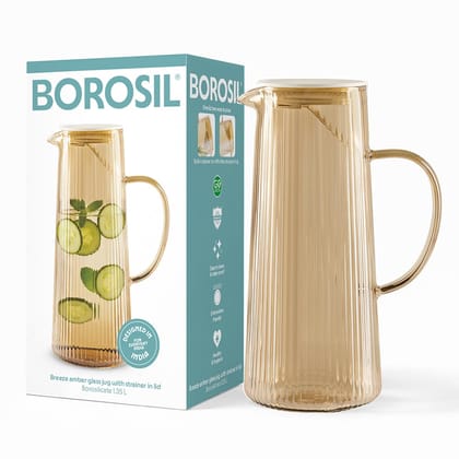 Borosil 1.35 L Breeze Grey Glass Jug with Acacia Wood Lid | Borosilicate Glass Water & Juice Pitcher | Refrigerator Safe | Elegant Serving Jug for Home & Dining