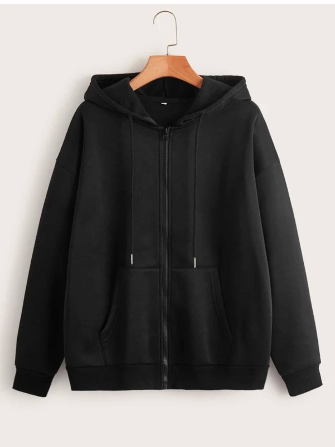 Men's Classic Full Zip Up Plain Black Hoodie with Kangaroo Pockets