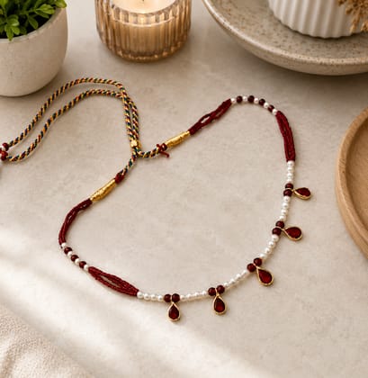 Gold Plated Red Stone & Pearl Drop Necklace Gold Plated Red Stone & Pearl Drop Necklace