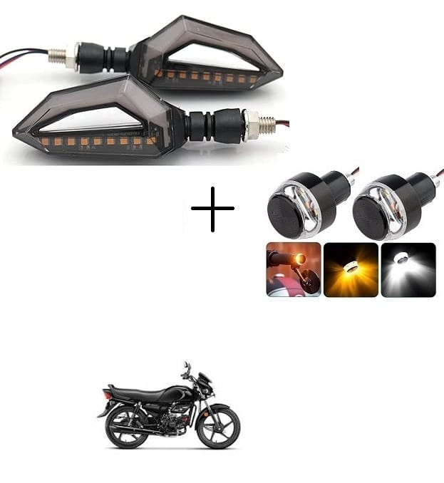 Peculiar Zone D-Shape 2 Pcs + Handle Yellow White Universal LED Indicators for Motorbikes - Set of 2 Dual Tone Yellow & Blue Blinker Lights, Waterproof ABS Plastic Body
