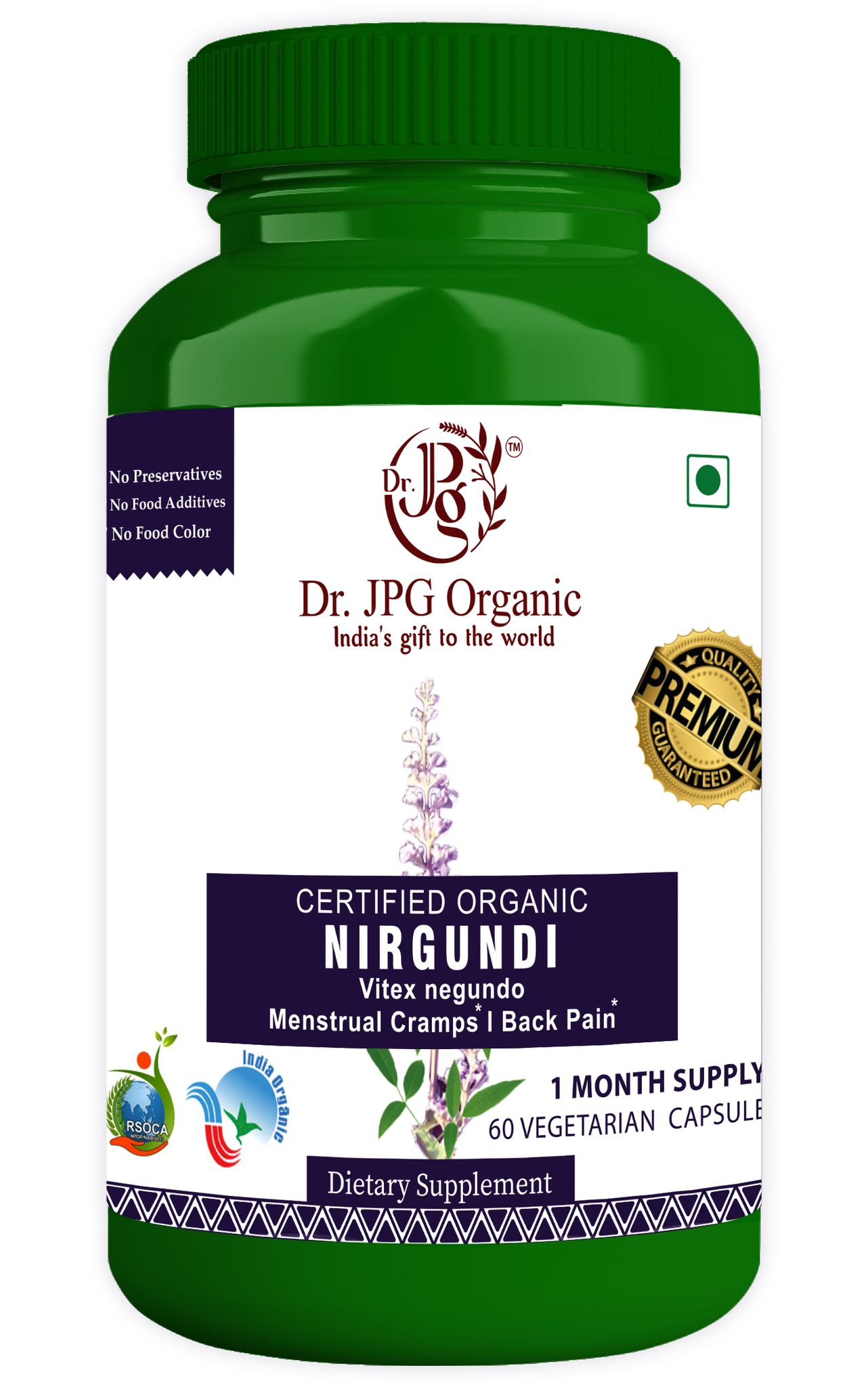 Dr JPG Organic Herbals   Nirgundi Capsules For Joint Pain & Back Pain 60 Veg. Capsules | INDIA ORGANIC Certified (Pack Of 1)