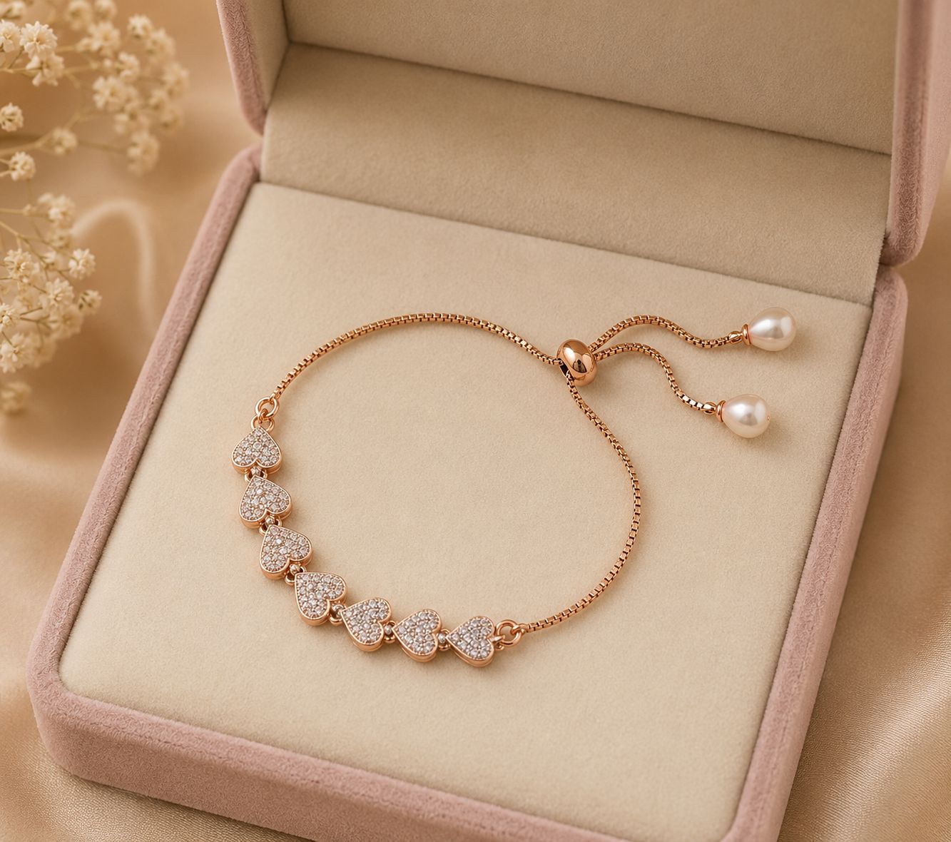 Sparkling Hearts Adjustable Bracelet