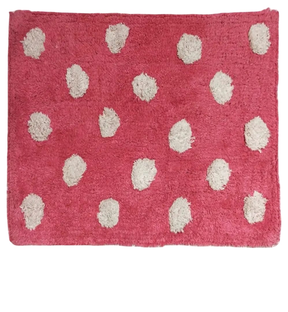 Fuchsia Pink and White Polka Dot Bath Mat