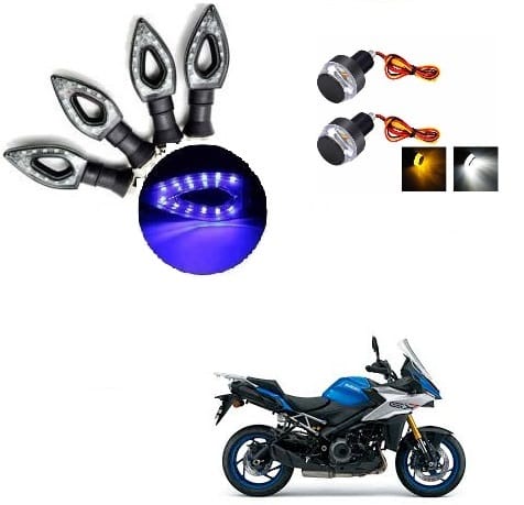 Peculiar Zone HEARTBLUE4PCS + HANDLE LIGHT YELLOW WHITE  Universal LED Indicators for Motorbikes - Set of 4 Blue Lights, Waterproof ABS Plastic Body.