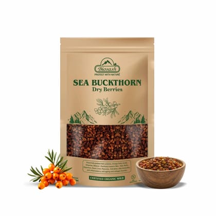 Biosash Sea Buckthorn Dry Berries 100g - Sun Dried Seabuckthorn Berries With Vitamins, Antioxidants, Natural Dried Sea Buckthorn Berry, Omega 3 6 7 & 9 | Helps in immunity, Heart, Liver health