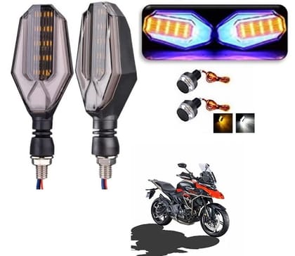 PECULIAR ZONE DUAL2PCS+HANDLE YELLOW WHITE Universal LED Indicators for Motorbikes - Set of 2 Dual Tone Yellow & Blue Blinker Lights, Waterproof ABS Plastic Body 