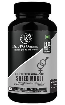 Dr JPG Organic Herbals Safed  musli  capsules 500mg 60 veg capsules | for Immunity Strength, Energy Level |INDIA Organic Certified.