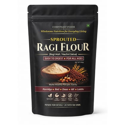 Curryfeast Sprouted Ragi Flour (Nachni Satva) / Gluten free/ Sugar free / 100% Natural/No Preservatives / 500gms