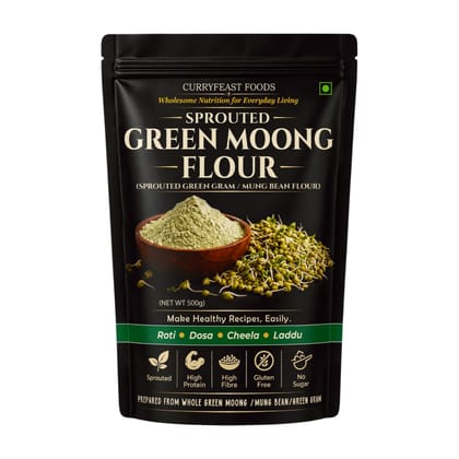 CURRYFEAST Sprouted Green Moong Flour / Sprouted Green Gram Flour / Instant Chiila Flour / Gluten Free / Super Healthy