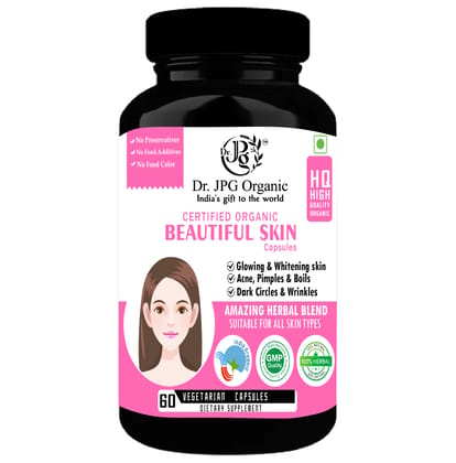 Dr JPG Organic Herbals Beautiful Skin Wellness Capsules 500mg, 60Veg. Capsules | For Healthy, Radiant & Glow, Helps Rejuvenate Skin & Naturally Purify The Blood,| INDIA Organic Certified.