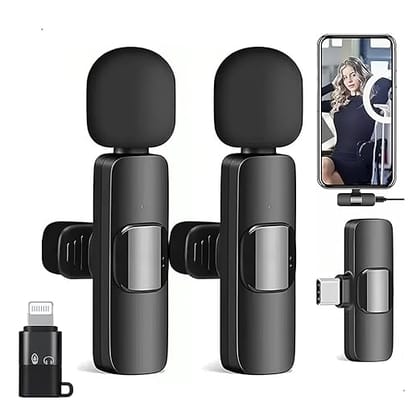 K9 Dual Wireless Lavalier Microphone, Bluetooth Collar Mic for iPhone, Android USB-C Phones & Tablets, Plug & Play, Noise Cancelling, Clear Audio for YouTube, Vlogging, &, Interviews