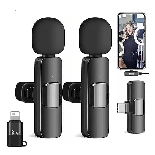 K9 Dual Wireless Lavalier Microphone, Bluetooth Collar Mic for iPhone, Android USB-C Phones & Tablets, Plug & Play, Noise Cancelling, Clear Audio for YouTube, Vlogging, &, Interviews