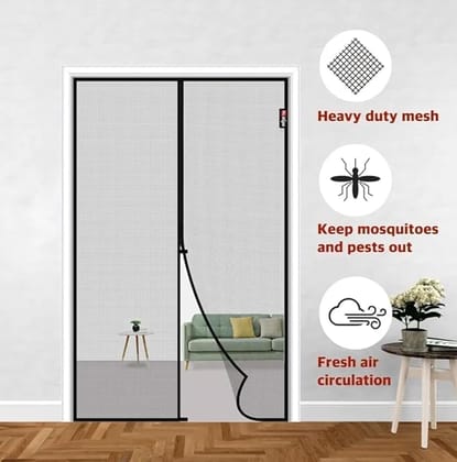 Magnetic Mosquito Screen Door Net Curtain with Magnets Reinforced Polyester Curtain Back Door Mesh with All in One Insect Control | Insect Repellent Size 7 feet Black Color